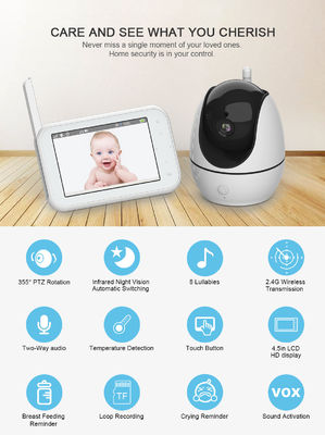 Bottone a 4,5 pollici senza fili di tocco dello schermo della lunga autonomia del monitor del bambino di PTZ Digital